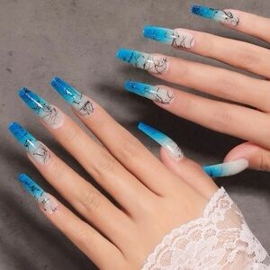 Blue Ombre Marble Nails